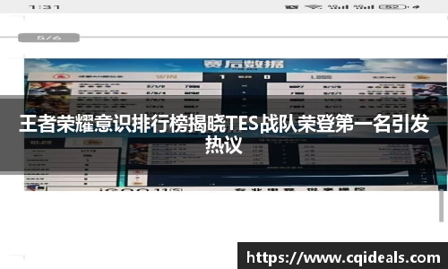 王者荣耀意识排行榜揭晓TES战队荣登第一名引发热议